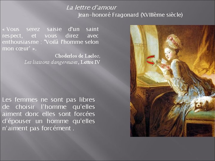 La lettre d’amour Jean-honoré Fragonard (XVIIIème siècle) « Vous serez saisie d'un saint respect,