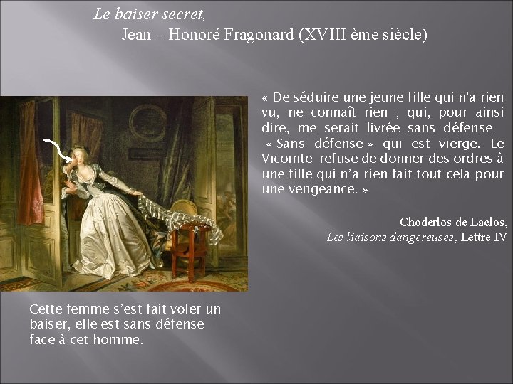 Le baiser secret, Jean – Honoré Fragonard (XVIII ème siècle) « De séduire une