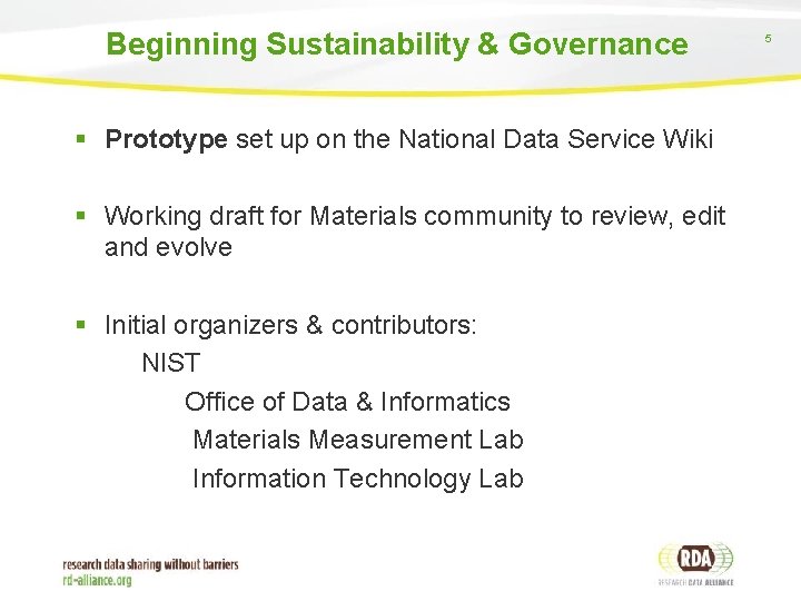 Beginning Sustainability & Governance § Prototype set up on the National Data Service Wiki