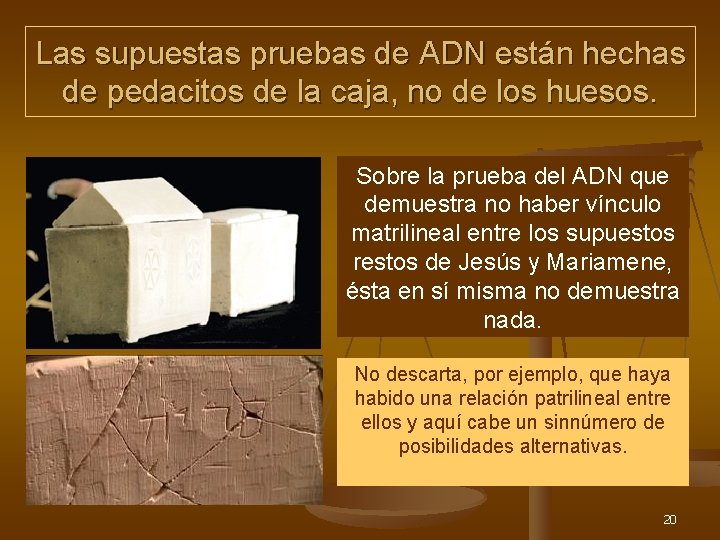Las supuestas pruebas de ADN están hechas de pedacitos de la caja, no de