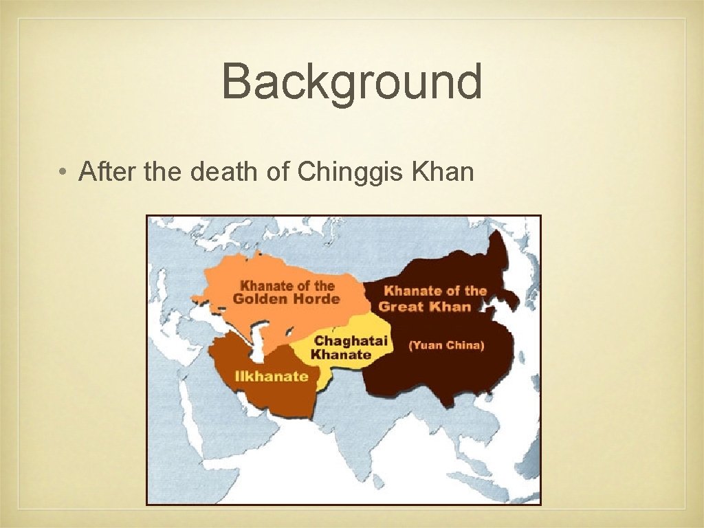 Background • After the death of Chinggis Khan 