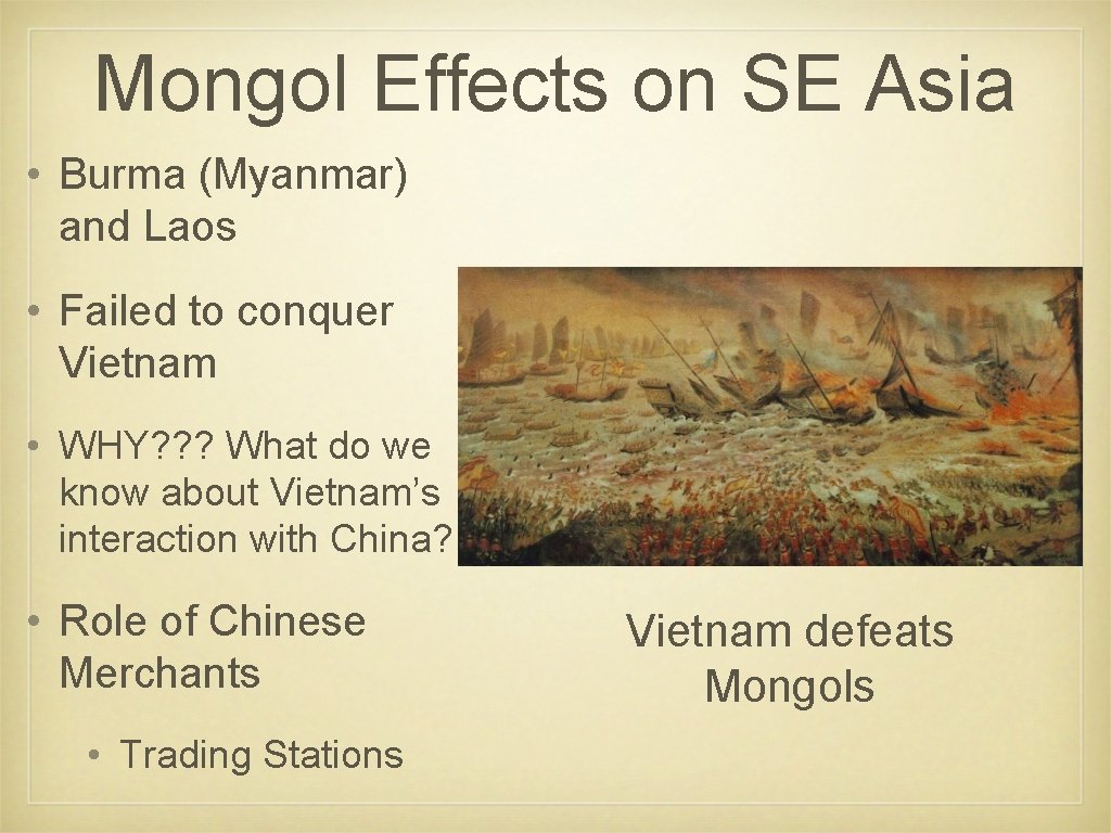 Mongol Effects on SE Asia • Burma (Myanmar) and Laos • Failed to conquer