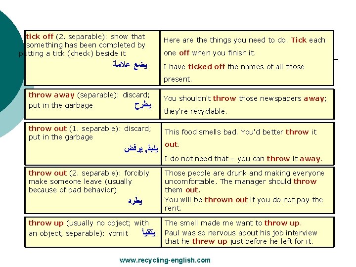 tick off (2. separable): show that something has been completed by putting a tick