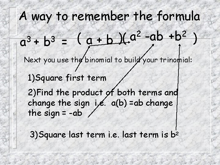 A way to remember the formula 2 -ab +b 2 a ) a 3