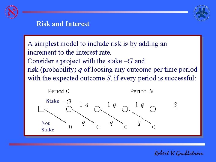 Risk and Interest A simplest model to include risk is by adding an increment