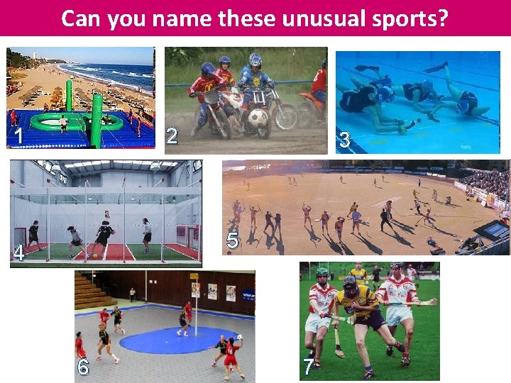 Can you name these unusual sports? 1 2 3 5 4 6 7 