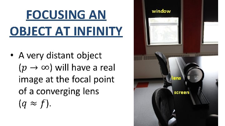 FOCUSING AN OBJECT AT INFINITY window lens screen 
