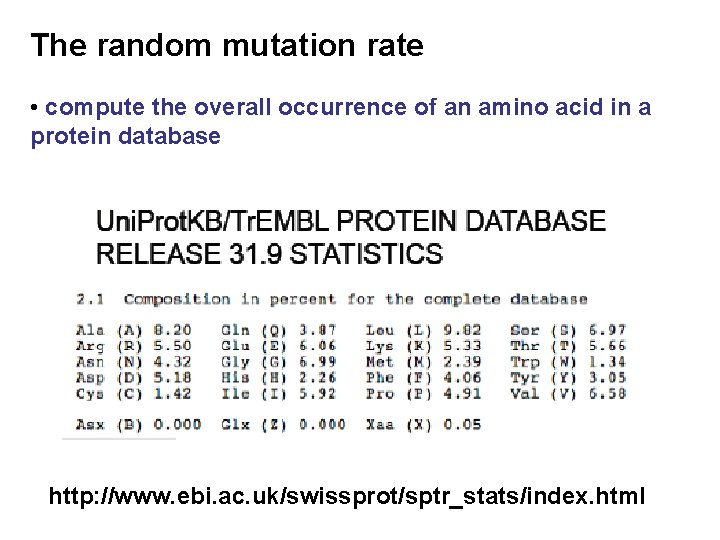 The random mutation rate • compute the overall occurrence of an amino acid in