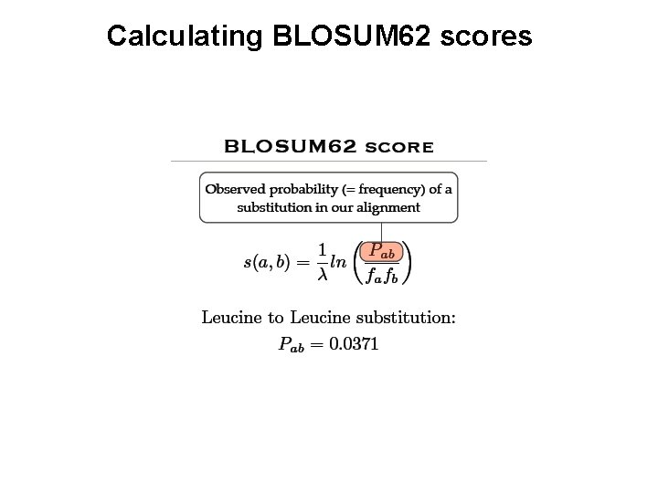 Calculating BLOSUM 62 scores 