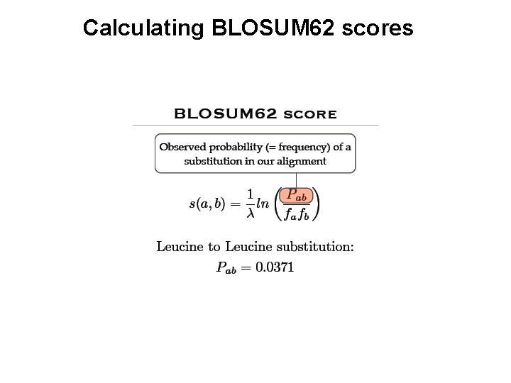 Calculating BLOSUM 62 scores Calculating BLOSUM 62 scores