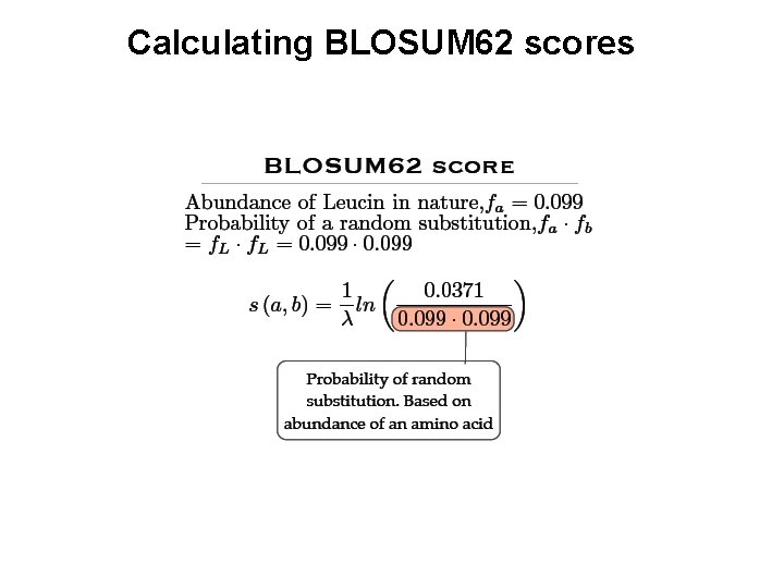 Calculating BLOSUM 62 scores 