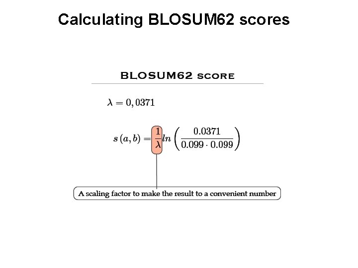 Calculating BLOSUM 62 scores 