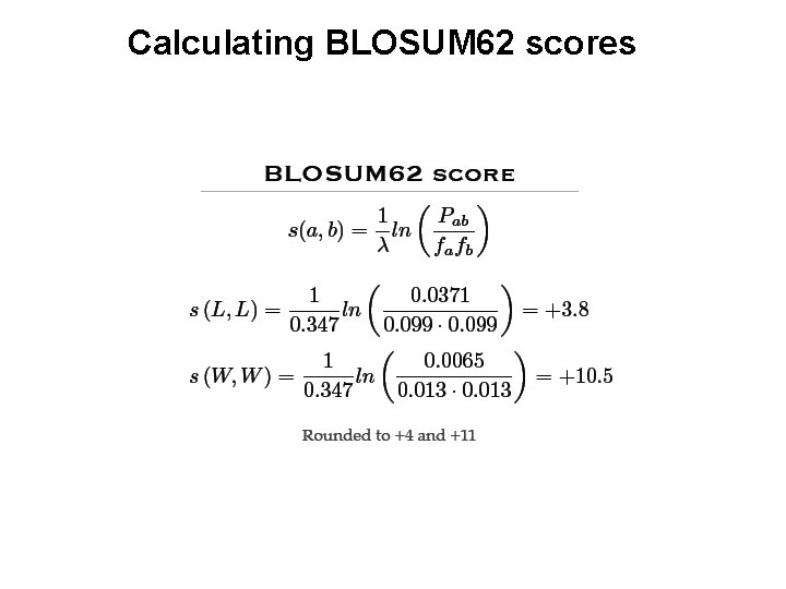 Calculating BLOSUM 62 scores 