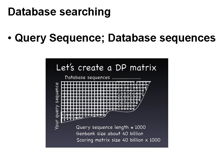 Database searching • Query Sequence; Database sequences 