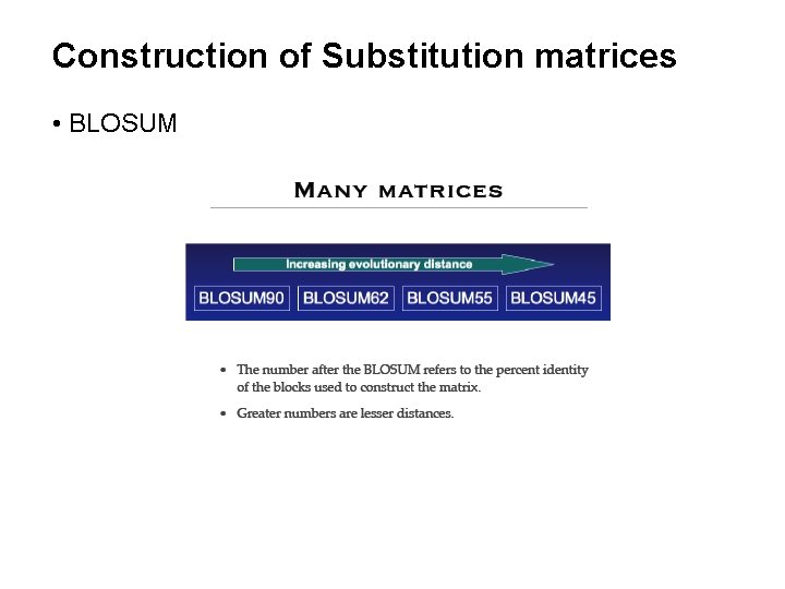 Construction of Substitution matrices • BLOSUM 