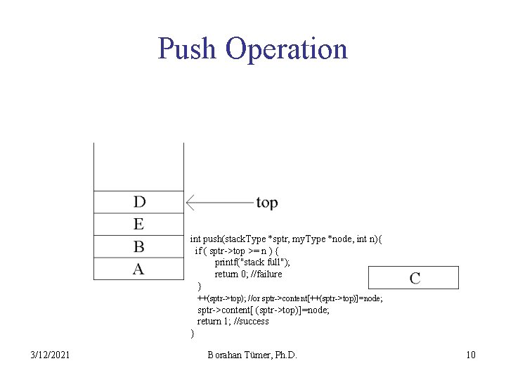 Push Operation int push(stack. Type *sptr, my. Type *node, int n){ if ( sptr->top