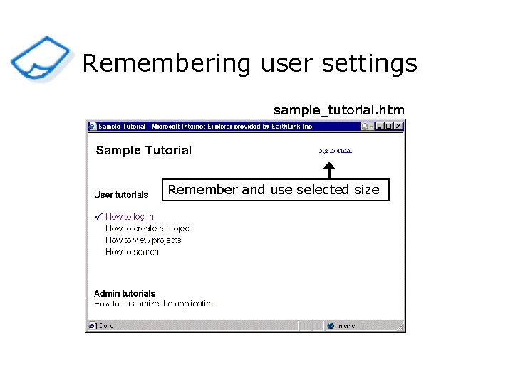 Remembering user settings sample_tutorial. htm Remember and use selected size 