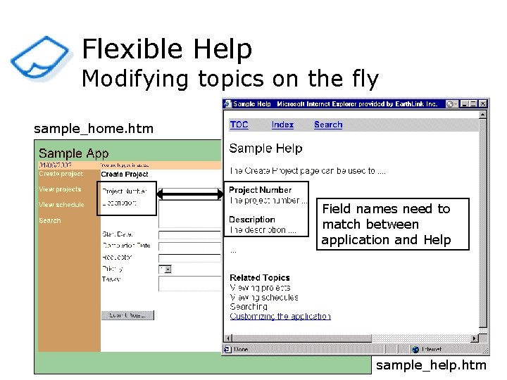Flexible Help Modifying topics on the fly sample_home. htm Field names need to match
