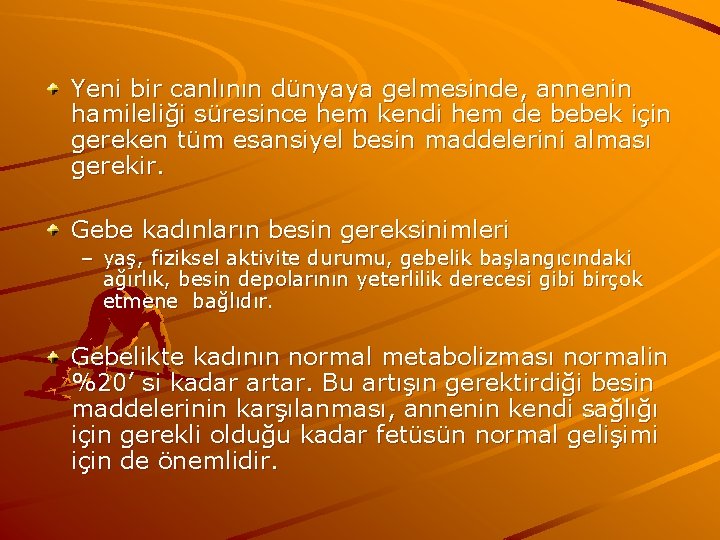 Yeni bir canlının dünyaya gelmesinde, annenin hamileliği süresince hem kendi hem de bebek için