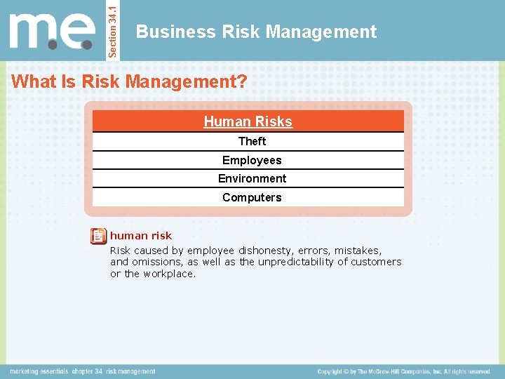 Section 34. 1 Business Risk Management What Is Risk Management? Human Risks Theft Employees