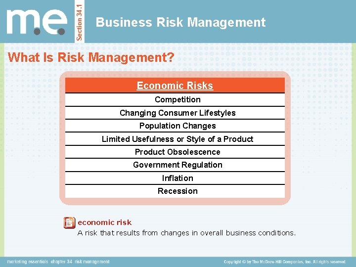 Section 34. 1 Business Risk Management What Is Risk Management? Economic Risks Competition Changing