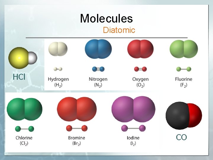 Molecules Diatomic HCl CO 