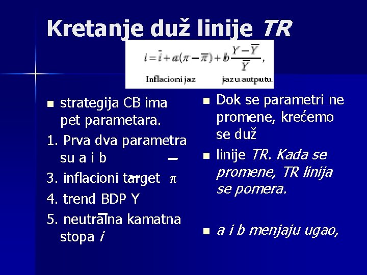 Kretanje duž linije TR strategija CB ima pet parametara. 1. Prva dva parametra su