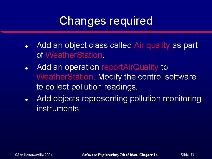 Changes required l l l Add an object class called Air quality as part