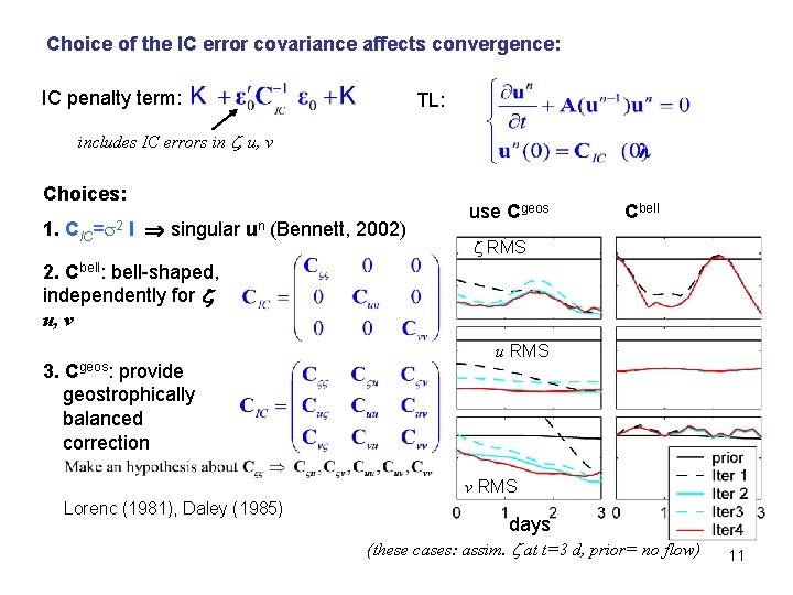 Choice of the IC error covariance affects convergence: IC penalty term: TL: includes IC