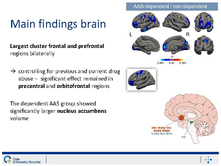 Main findings brain Largest cluster frontal and prefrontal regions bilaterally controlling for previous and