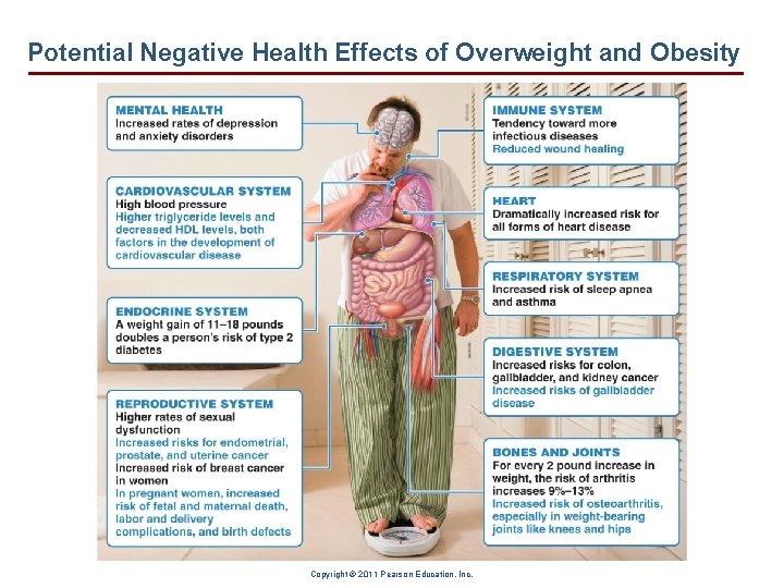 Potential Negative Health Effects of Overweight and Obesity Copyright © 2011 Pearson Education, Inc.