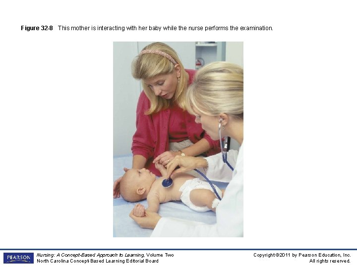 Figure 32 -8 This mother is interacting with her baby while the nurse performs