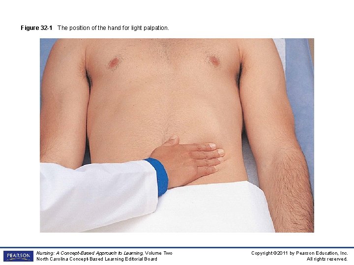 Figure 32 -1 The position of the hand for light palpation. Nursing: A Concept-Based