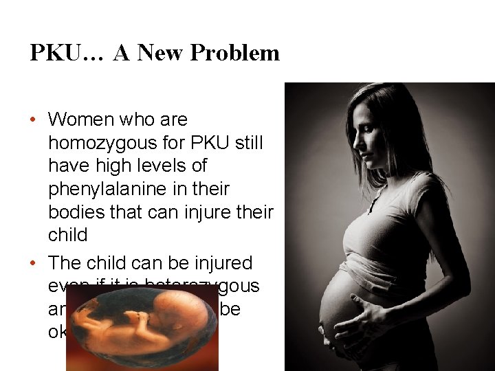 PKU… A New Problem • Women who are homozygous for PKU still have high