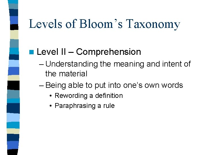 Blooms Taxonomy Katie Mergen Objectives n Definition of
