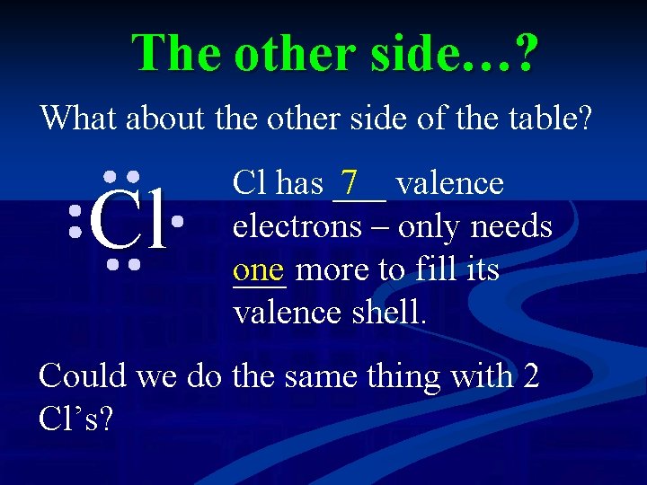 The other side…? What about the other side of the table? Cl Cl has