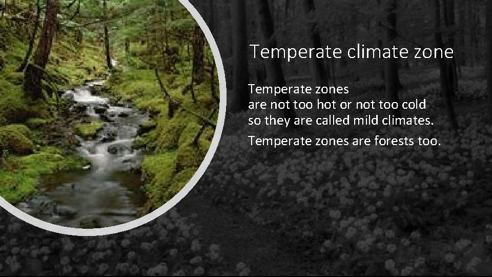 Temperate climate zone Temperate zones are not too hot or not too cold so