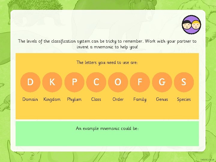 The levels of the classification system can be tricky to remember. Work with your