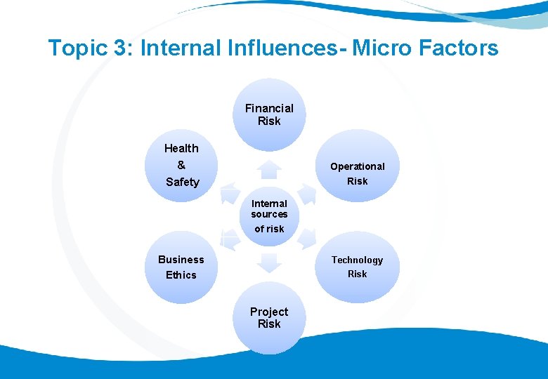 Topic 3: Internal Influences- Micro Factors Financial Risk Health & Operational Risk Safety Internal