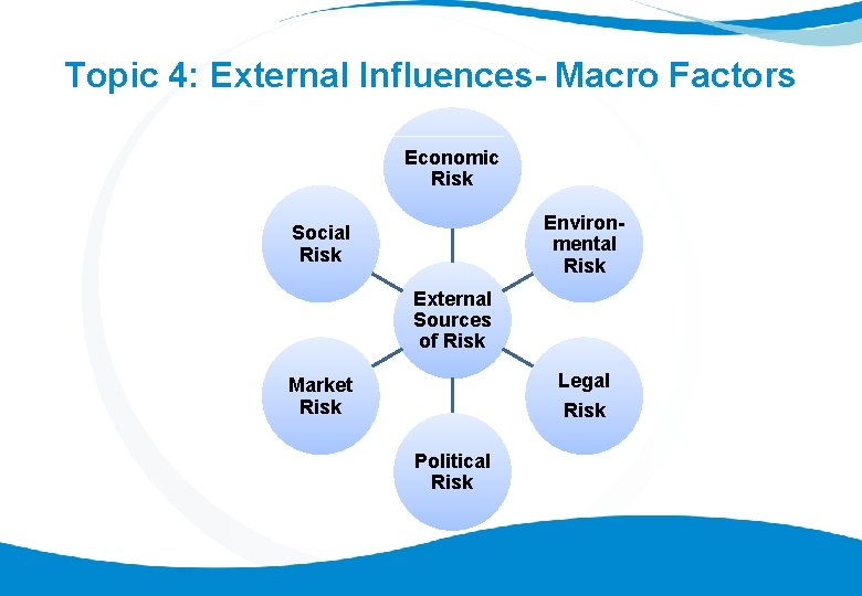 Topic 4: External Influences- Macro Factors Economic Risk Environmental Risk Social Risk External Sources