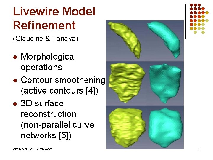 Livewire Model Refinement (Claudine & Tanaya) l l l Morphological operations Contour smoothening (active