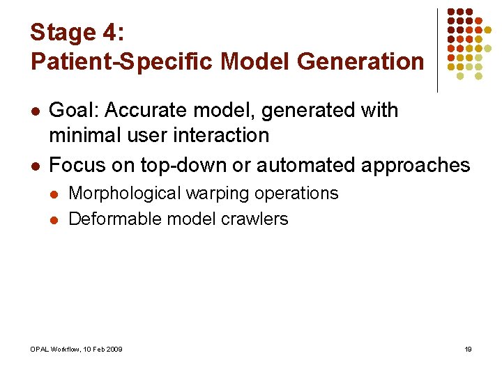 Stage 4: Patient-Specific Model Generation l l Goal: Accurate model, generated with minimal user