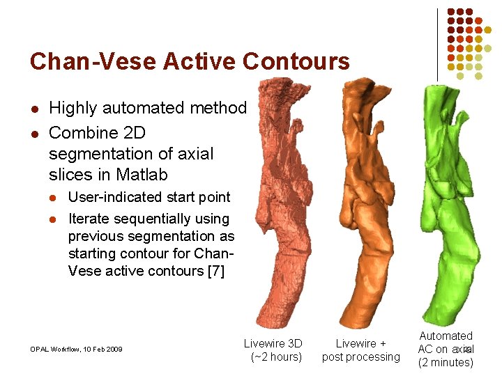 Chan-Vese Active Contours l l Highly automated method Combine 2 D segmentation of axial