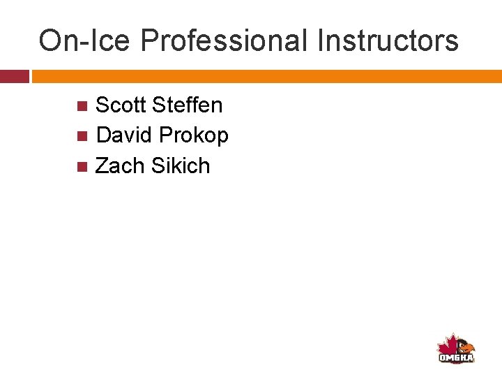 On-Ice Professional Instructors Scott Steffen David Prokop Zach Sikich 