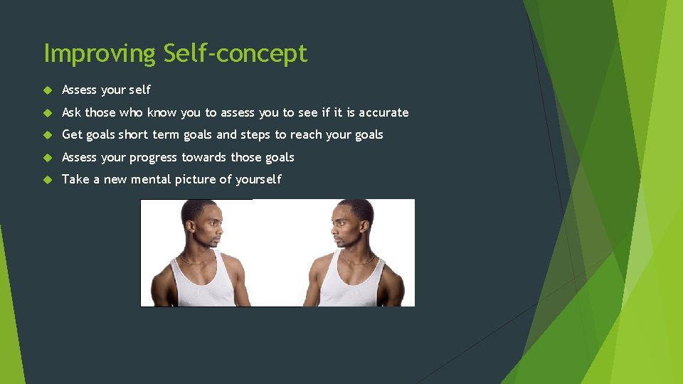 Improving Self-concept Assess your self Ask those who know you to assess you to