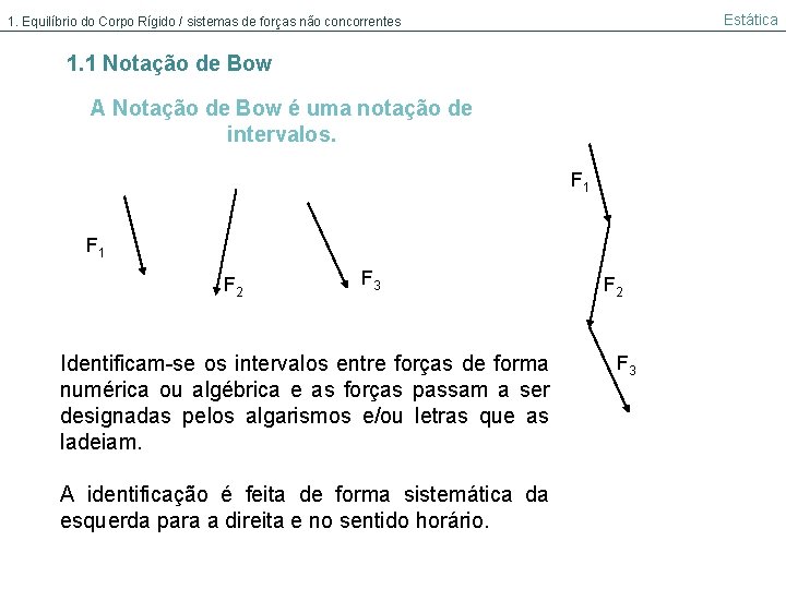 Estática 1. Equilíbrio do Corpo Rígido / sistemas de forças não concorrentes 1. 1