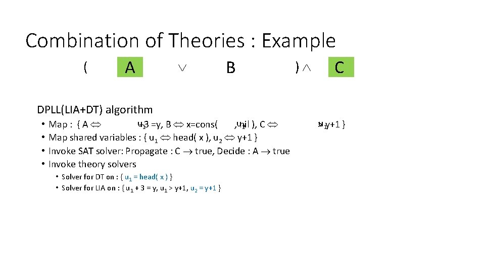 Combination of Theories : Example ( head( A x )+3 = y x =