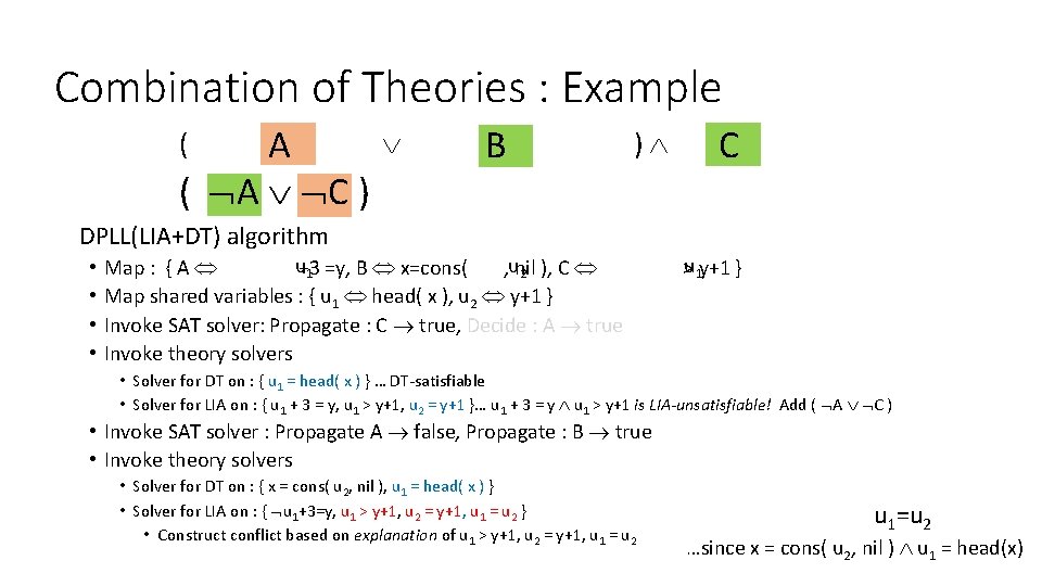 Combination of Theories : Example ( head( A x )+3 = y x =