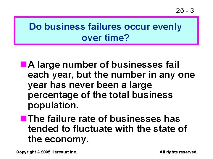 25 - 3 Do business failures occur evenly over time? n A large number