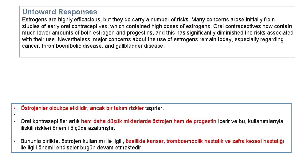 Untoward Responses Estrogens are highly efficacious, but they do carry a number of risks.